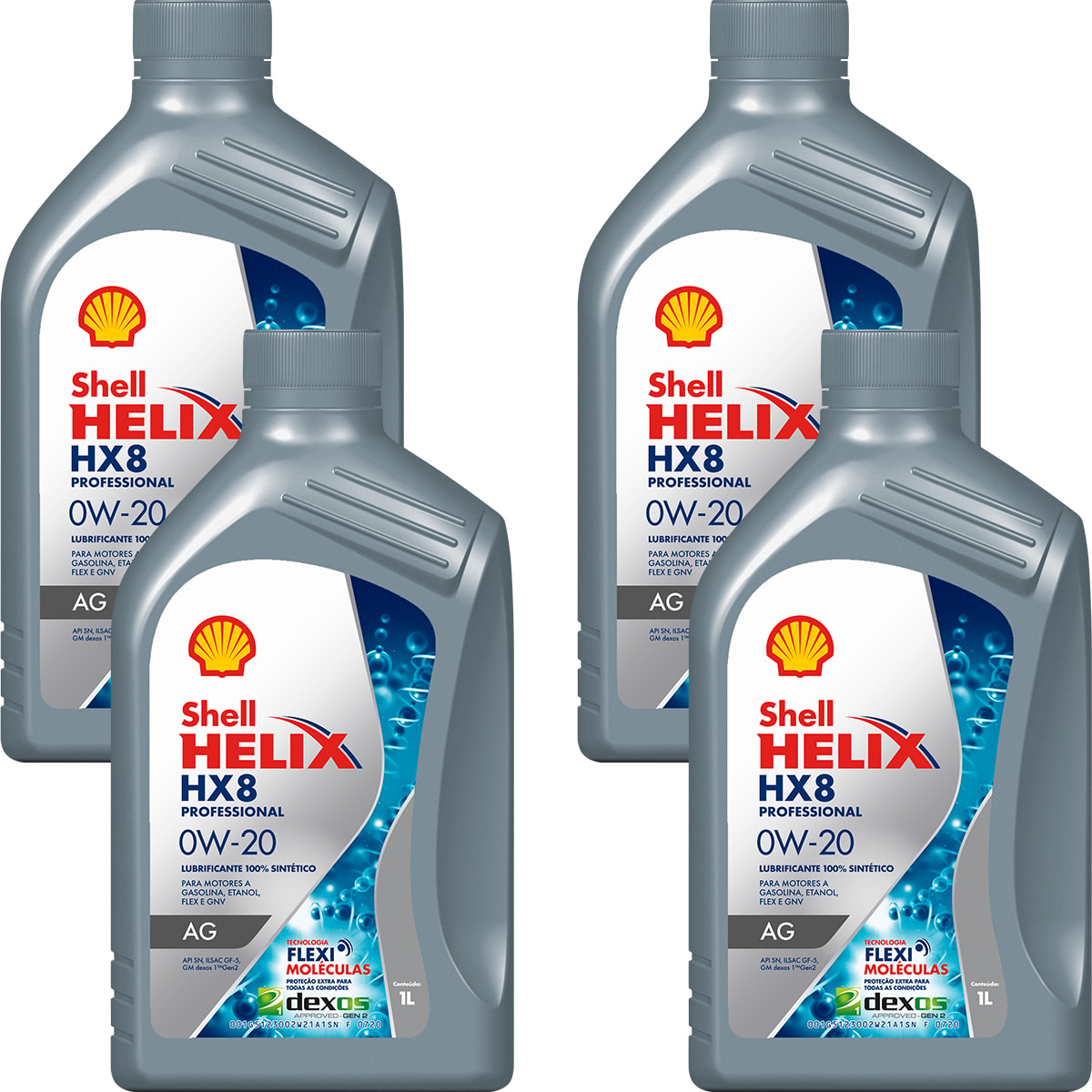 Kit 4 Óleo Fiat Cronos 1.3 8v MPI Helix HX8 AG 0W-20 Shell - Box